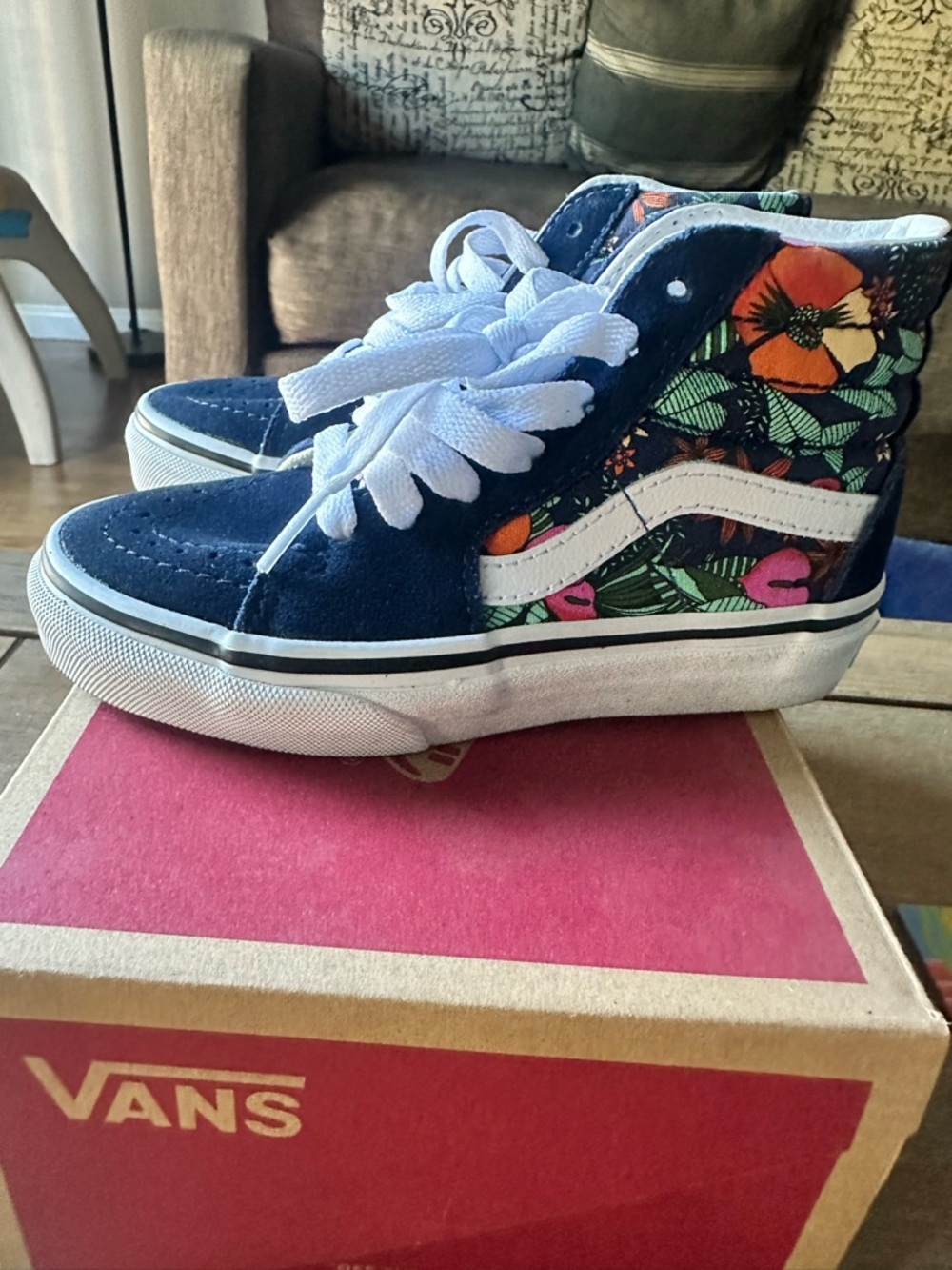 Vans Navy Suede High-Top Sneakers with Floral Panels